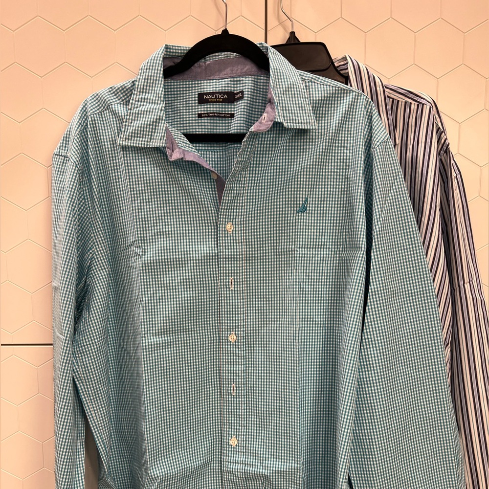 Men long sleeve dress shirt button Nautica lot of 2 3XL and XXL